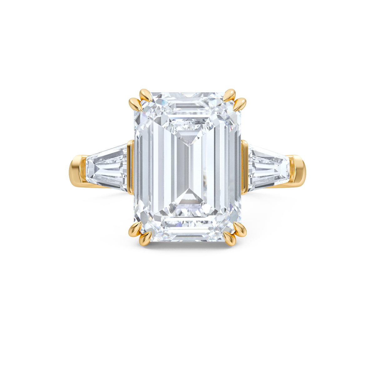 Manhattan 5.00ct Emerald Cut Lab Diamond 3 Stone Engagement Ring in 18K Yellow Gold