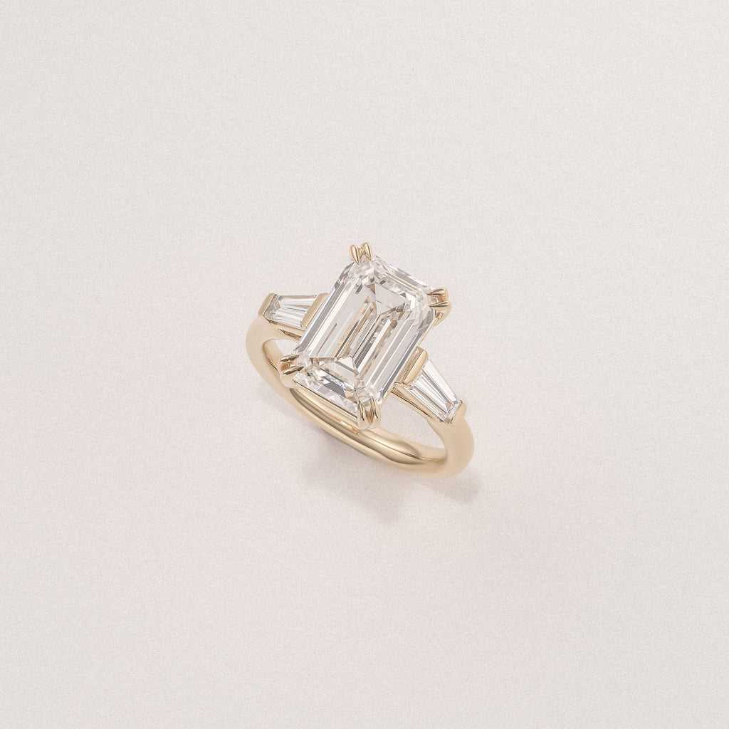 Manhattan 5.00ct Emerald Cut Lab Diamond 3 Stone Engagement Ring in 18K Yellow Gold