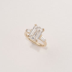 Manhattan 5.00ct Emerald Cut Lab Diamond 3 Stone Engagement Ring in 18K Yellow Gold