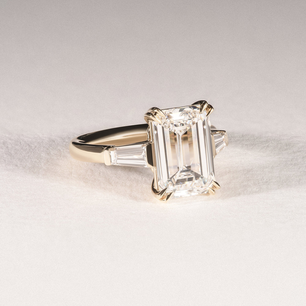 Manhattan 5.00ct Emerald Cut Lab Diamond 3 Stone Engagement Ring in 18K Yellow Gold