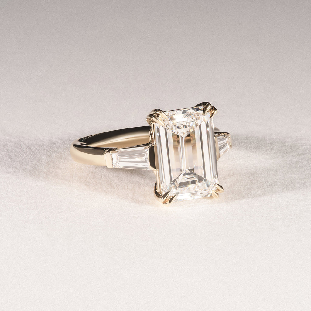 Manhattan 5.00ct Emerald Cut Lab Diamond 3 Stone Engagement Ring in 18K Yellow Gold