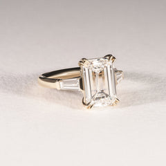 Manhattan 5.00ct Emerald Cut Lab Diamond 3 Stone Engagement Ring in 18K Yellow Gold