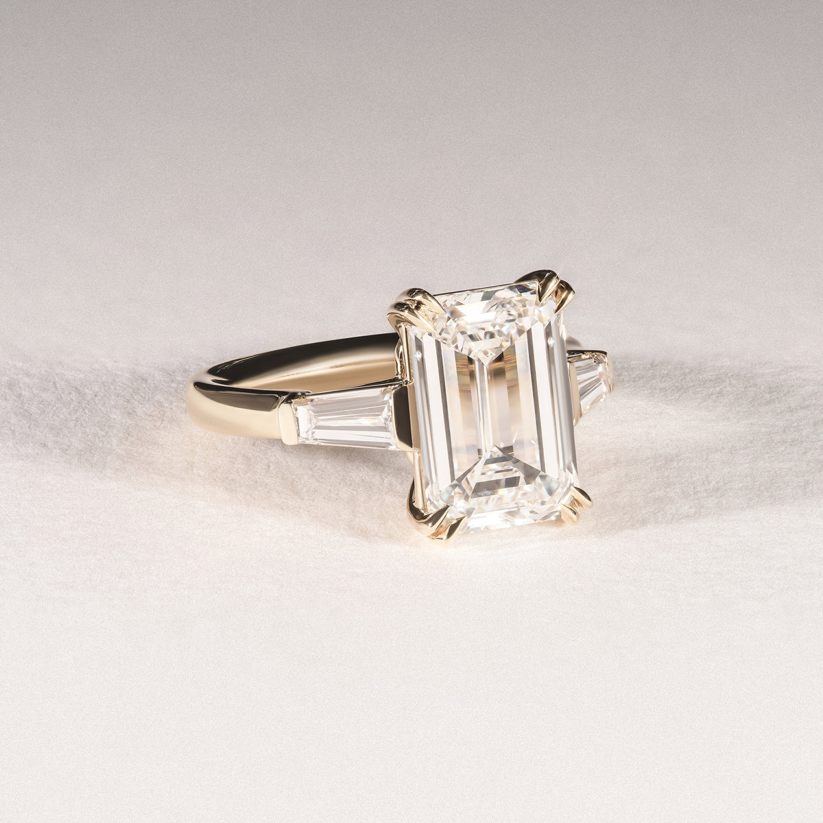 Manhattan 5.00ct Emerald Cut Lab Diamond 3 Stone Engagement Ring in 18K Yellow Gold