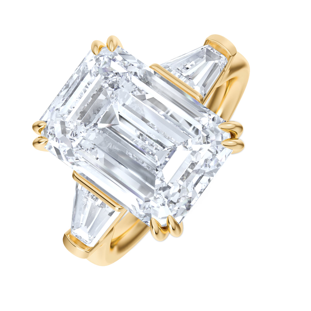 Manhattan 5.00ct Emerald Cut Lab Diamond 3 Stone Engagement Ring in 18K Yellow Gold