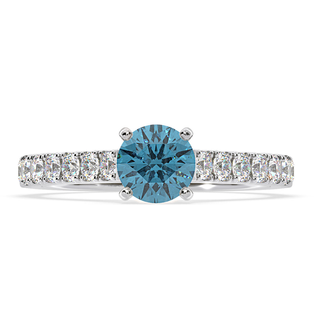 Natalia Blue Lab Diamond 1.50ct Side Stone Ring in Platinum - Elara Collection