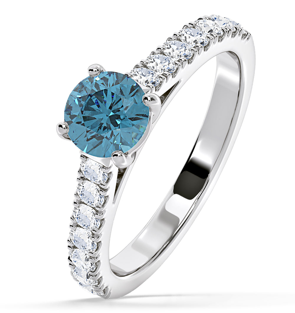 Natalia Blue Lab Diamond 1.50ct Side Stone Ring in Platinum - Elara Collection