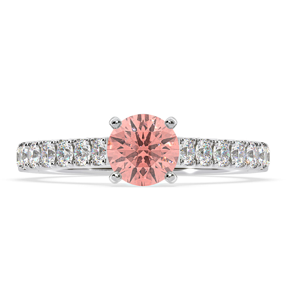 Natalia Pink Lab Diamond 1.50ct Side Stone Ring in 18K White Gold - Elara Collection