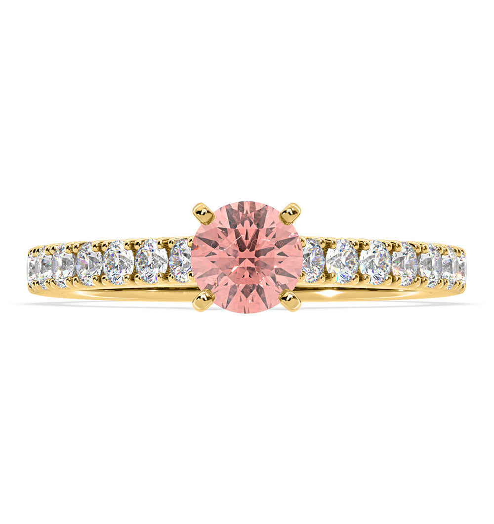 Natalia Pink Lab Diamond 0.91ct Side Stone Ring in 18K Yellow Gold - Elara Collection
