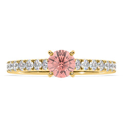 Natalia Pink Lab Diamond 0.91ct Side Stone Ring in 18K Yellow Gold - Elara Collection