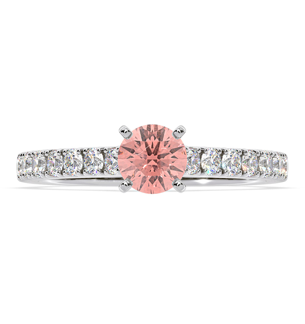 Natalia Pink Lab Diamond 0.91ct Side Stone Ring in Platinum - Elara Collection