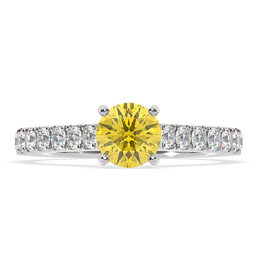 Natalia Yellow Lab Diamond 1.50ct Side Stone Ring in 18K White Gold - Elara Collection
