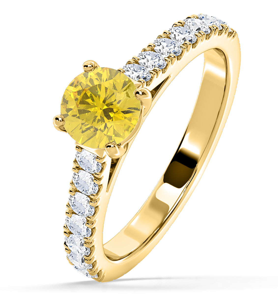 Natalia Yellow Lab Diamond 1.50ct Side Stone Ring in 18K Yellow Gold ...