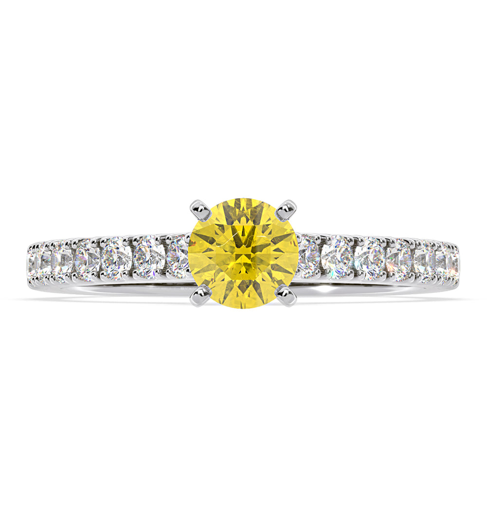 Natalia Yellow Lab Diamond 0.91ct Side Stone Ring in Platinum - Elara Collection