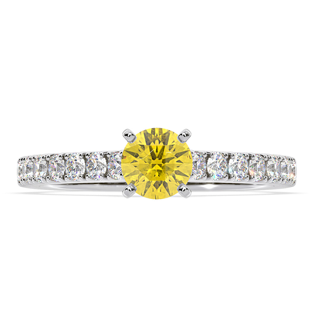 Natalia Yellow Lab Diamond 0.91ct Side Stone Ring in Platinum - Elara Collection