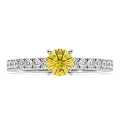 Natalia Yellow Lab Diamond 0.91ct Side Stone Ring in 18K White Gold - Elara Collection