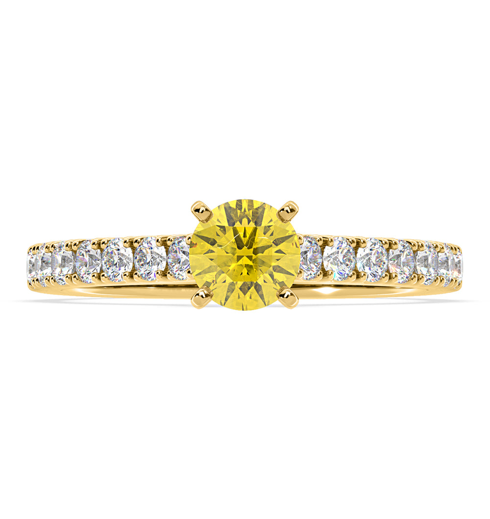 Natalia Yellow Lab Diamond 0.91ct Side Stone Ring in 18K Yellow Gold - Elara Collection