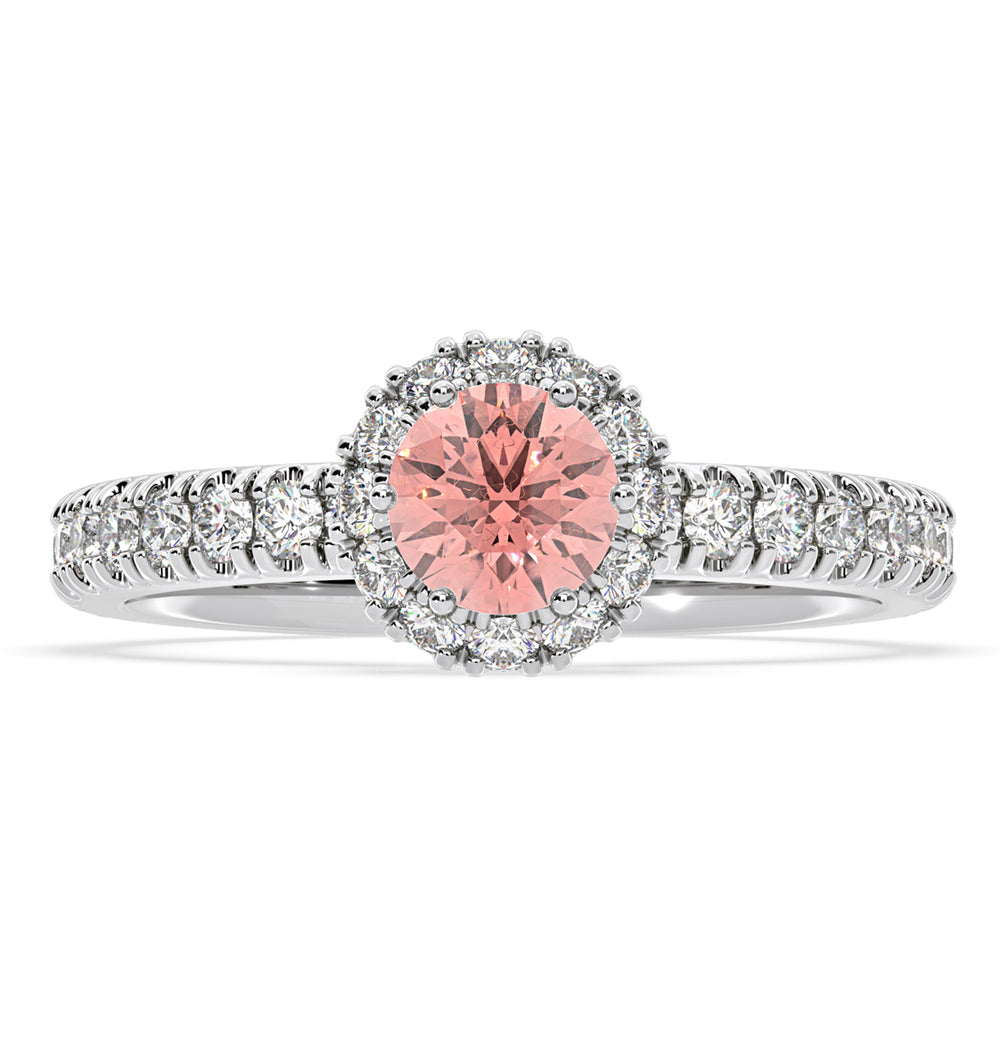 Alessandra Pink Lab Diamond 1.10.ct Halo Ring in 18K White Gold - Elara Collection