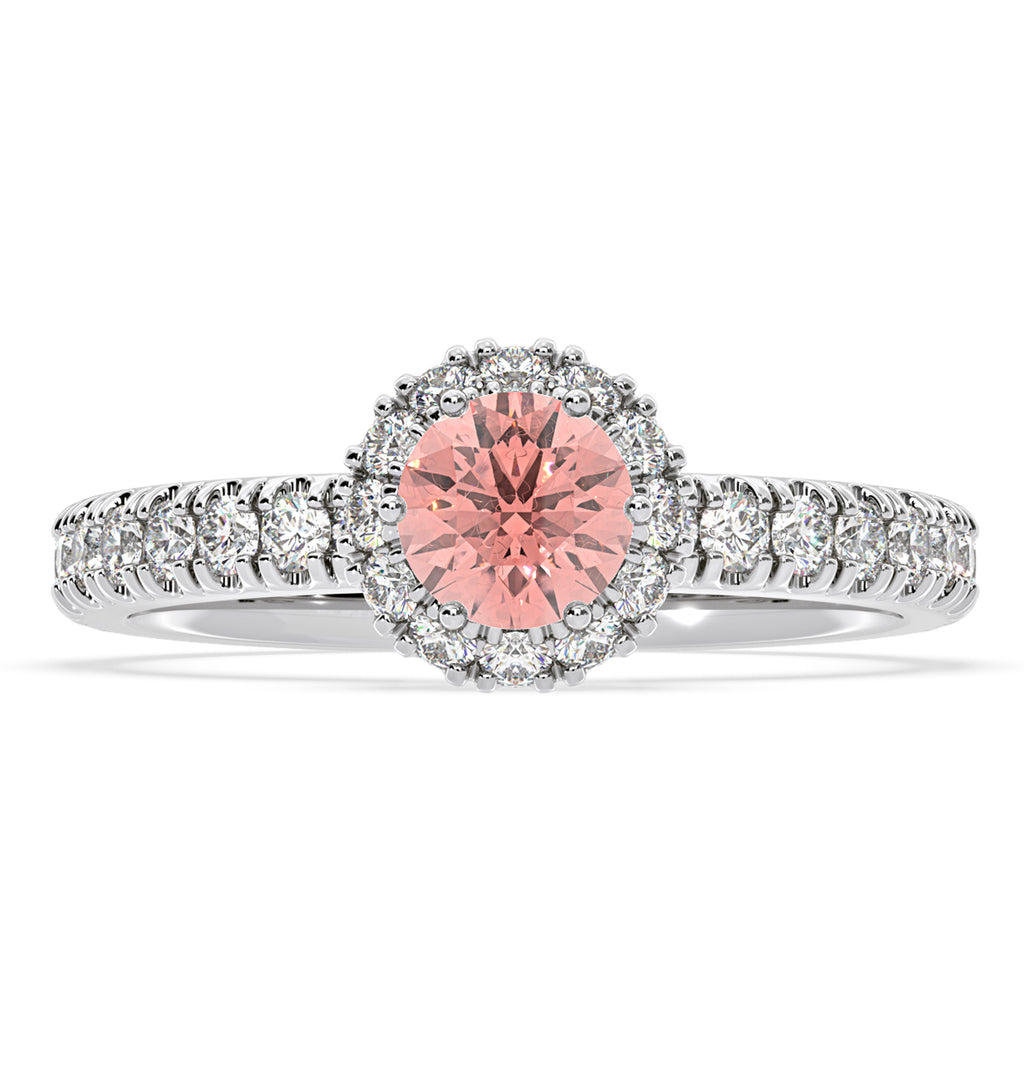 Alessandra Pink Lab Diamond 1.10ct Halo Ring in 18K White Gold - Elara Collection