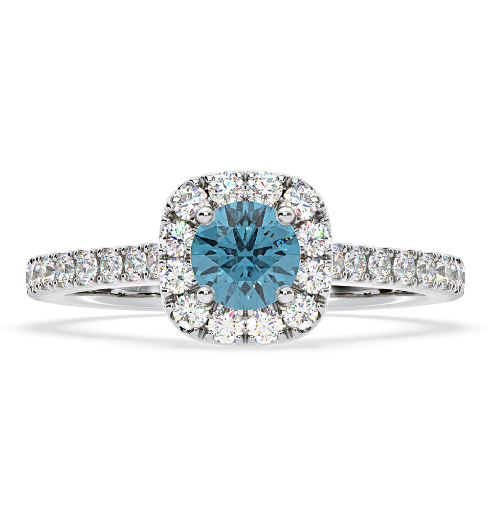 Elizabeth Blue Lab Diamond 1.00ct Halo Ring in 18K White Gold - Elara Collection