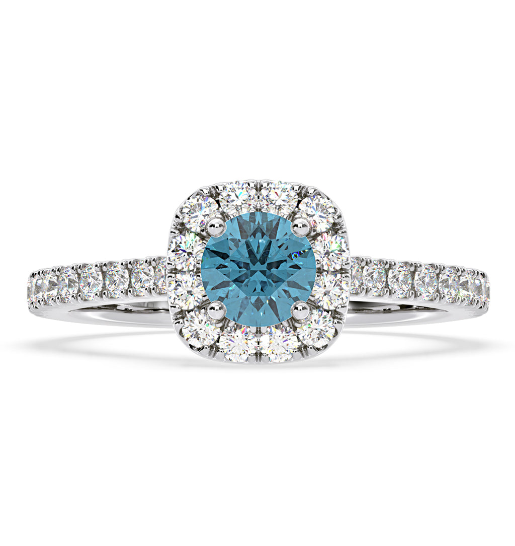 Elizabeth Blue Lab Diamond 1.00ct Halo Ring in 18K White Gold - Elara Collection