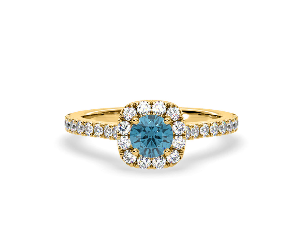 Elizabeth Blue Lab Diamond 1.00ct Halo Ring in 18K Yellow Gold - Elara Collection