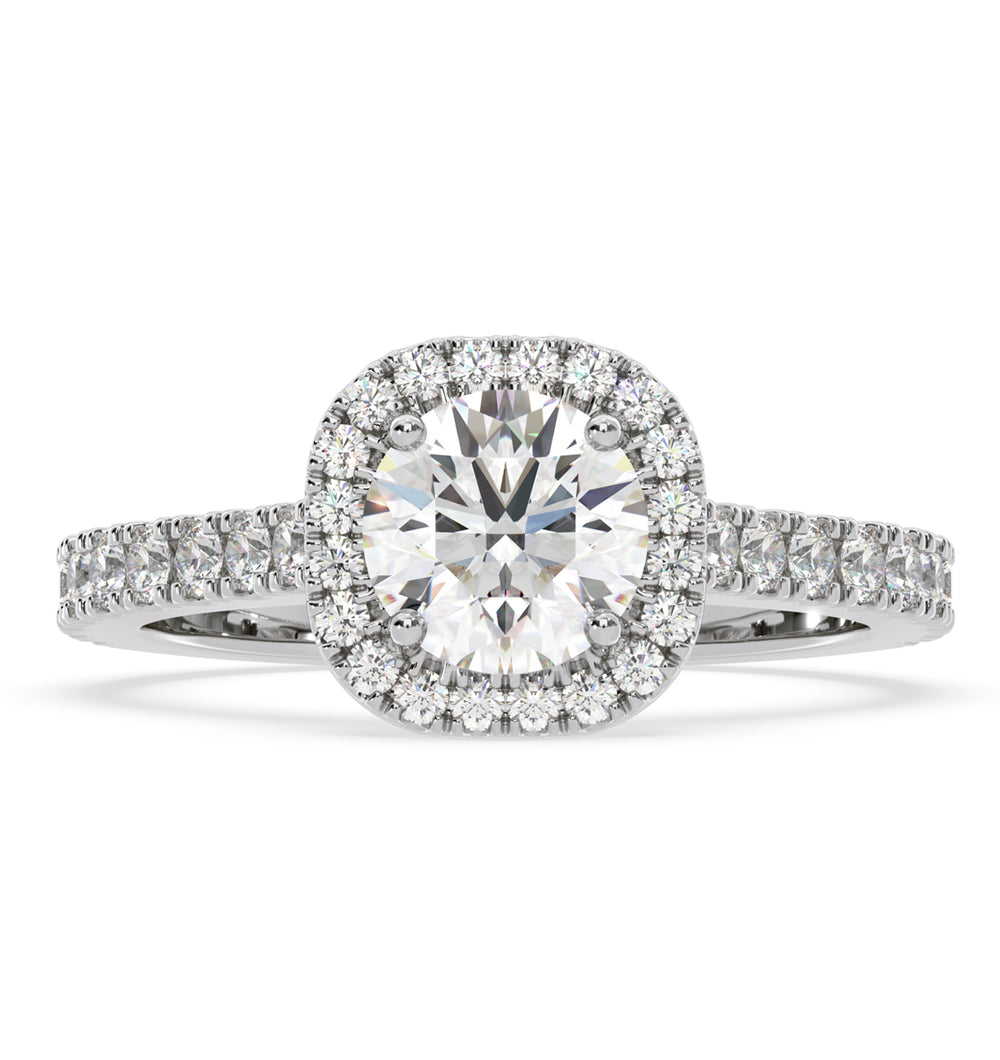 Elizabeth GIA Diamond Halo Engagement Ring in Platinum 1.50ct G/SI2