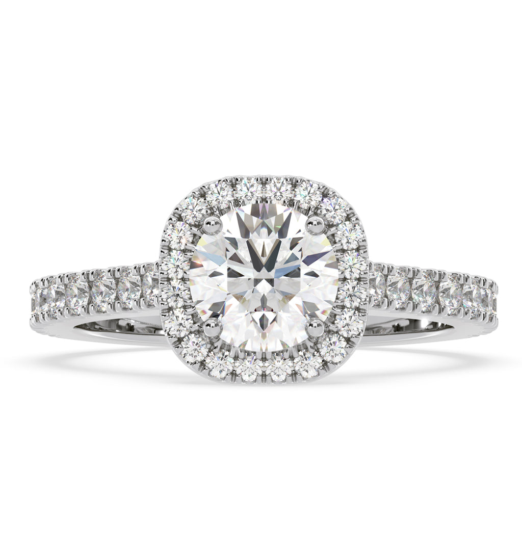 Elizabeth GIA Diamond Halo Engagement Ring in Platinum 1.50ct G/SI2
