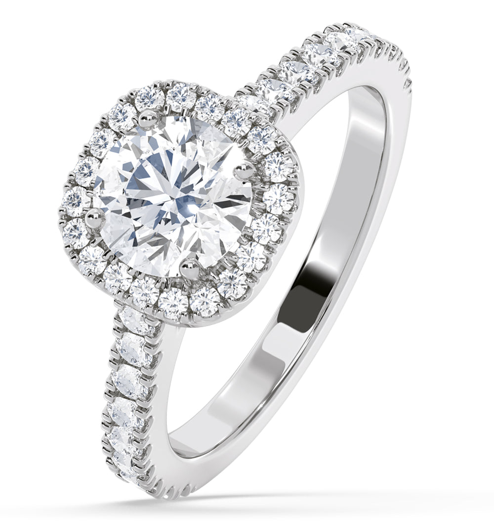 Elizabeth Lab Diamond Halo Engagement Ring 18K White Gold 1.70ct F/VS1