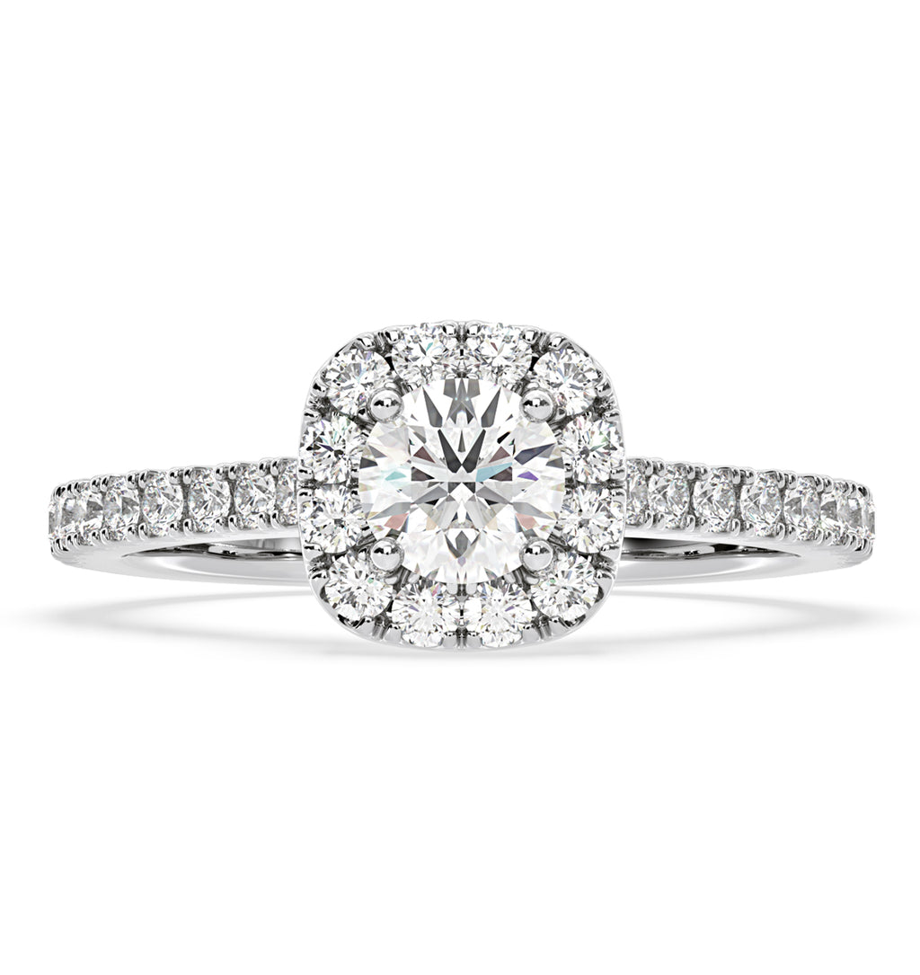 Elizabeth Lab Diamond Halo Engagement Ring 18K White Gold 1.00ct F/VS1
