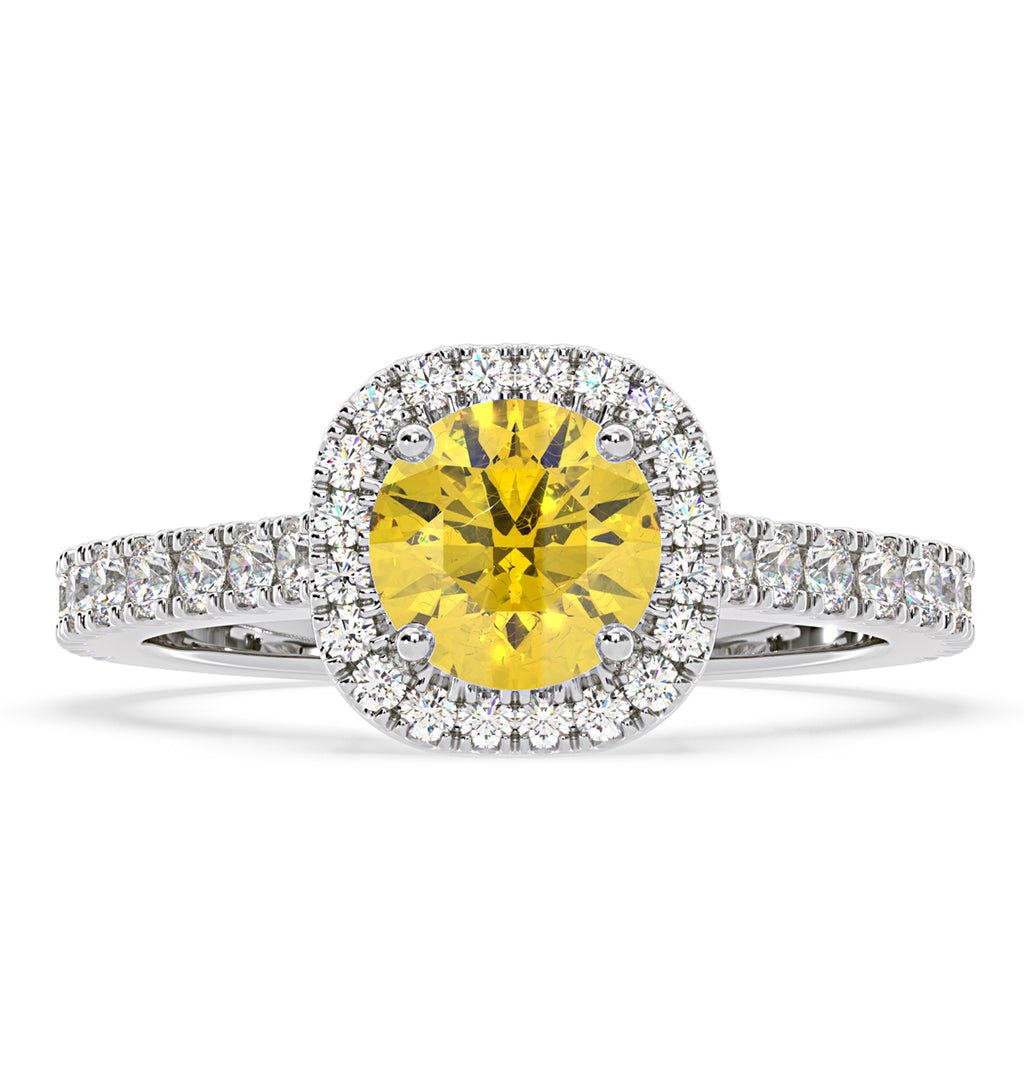 Elizabeth Yellow Lab Diamond 1.70ct Halo Ring in 18K White Gold - Elara Collection