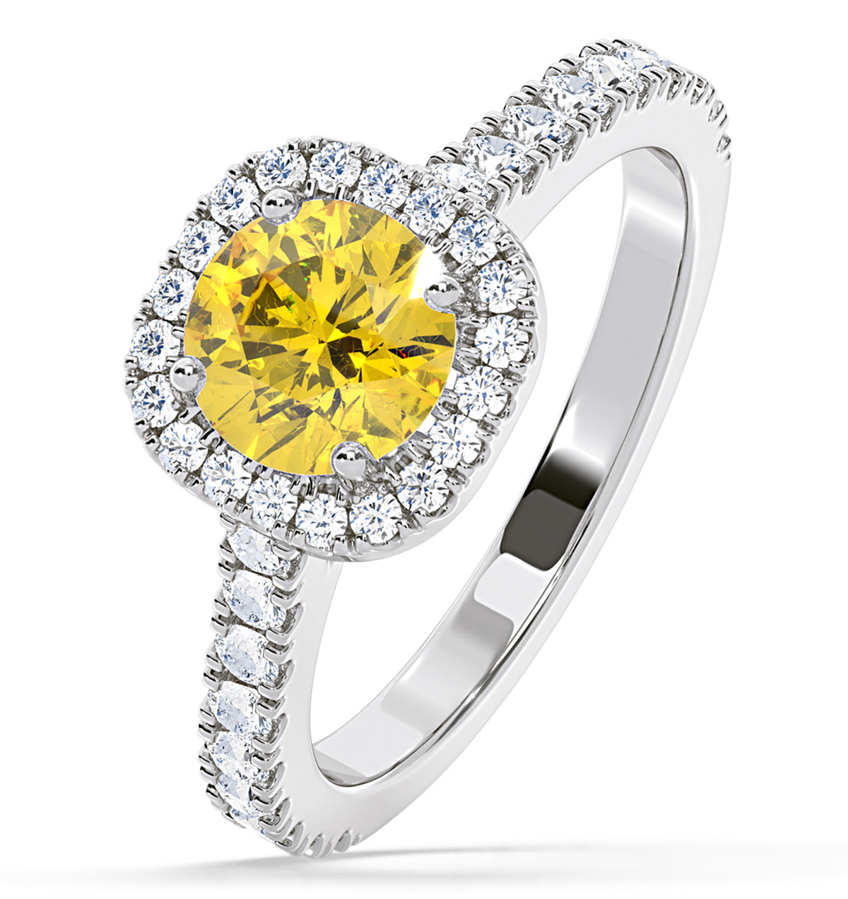 Elizabeth Yellow Lab Diamond 1.70ct Halo Ring in 18K White Gold - Elara Collection