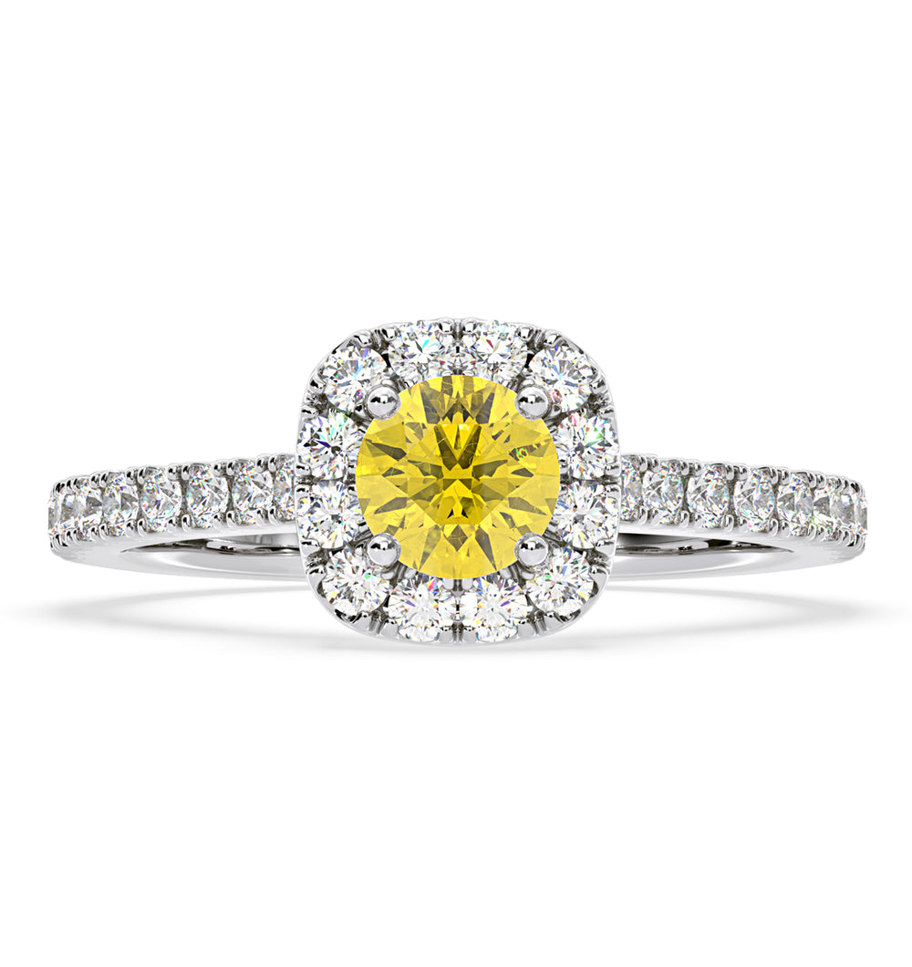 Elizabeth Yellow Lab Diamond 1.00ct Halo Ring in 18K White Gold - Elara Collection