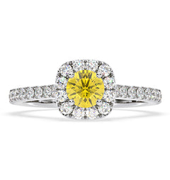 Elizabeth Yellow Lab Diamond 1.00ct Halo Ring in 18K White Gold - Elara Collection