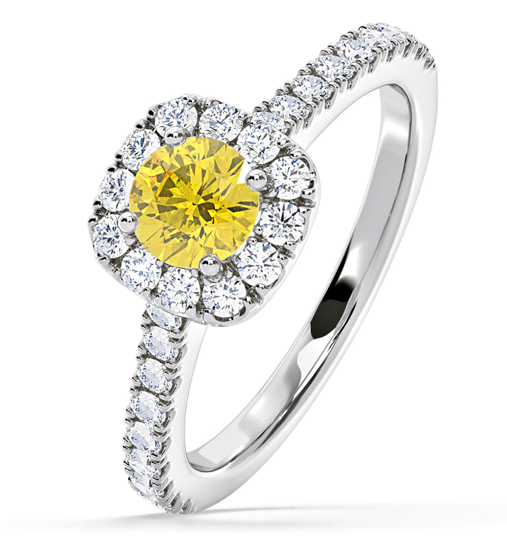 Elizabeth Yellow Lab Diamond 1.00ct Halo Ring in 18K White Gold - Elara Collection