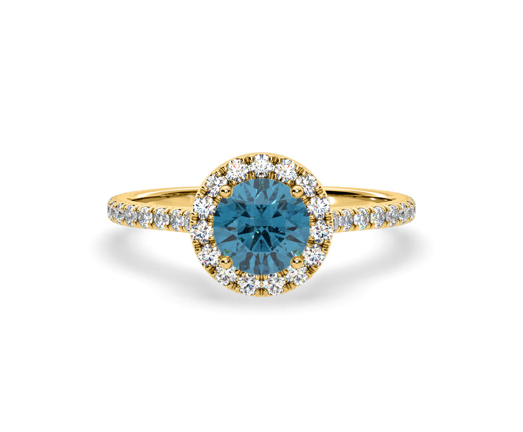 Reina Blue Lab Diamond 1.80ct Halo Ring in 18K Yellow Gold - Elara Collection