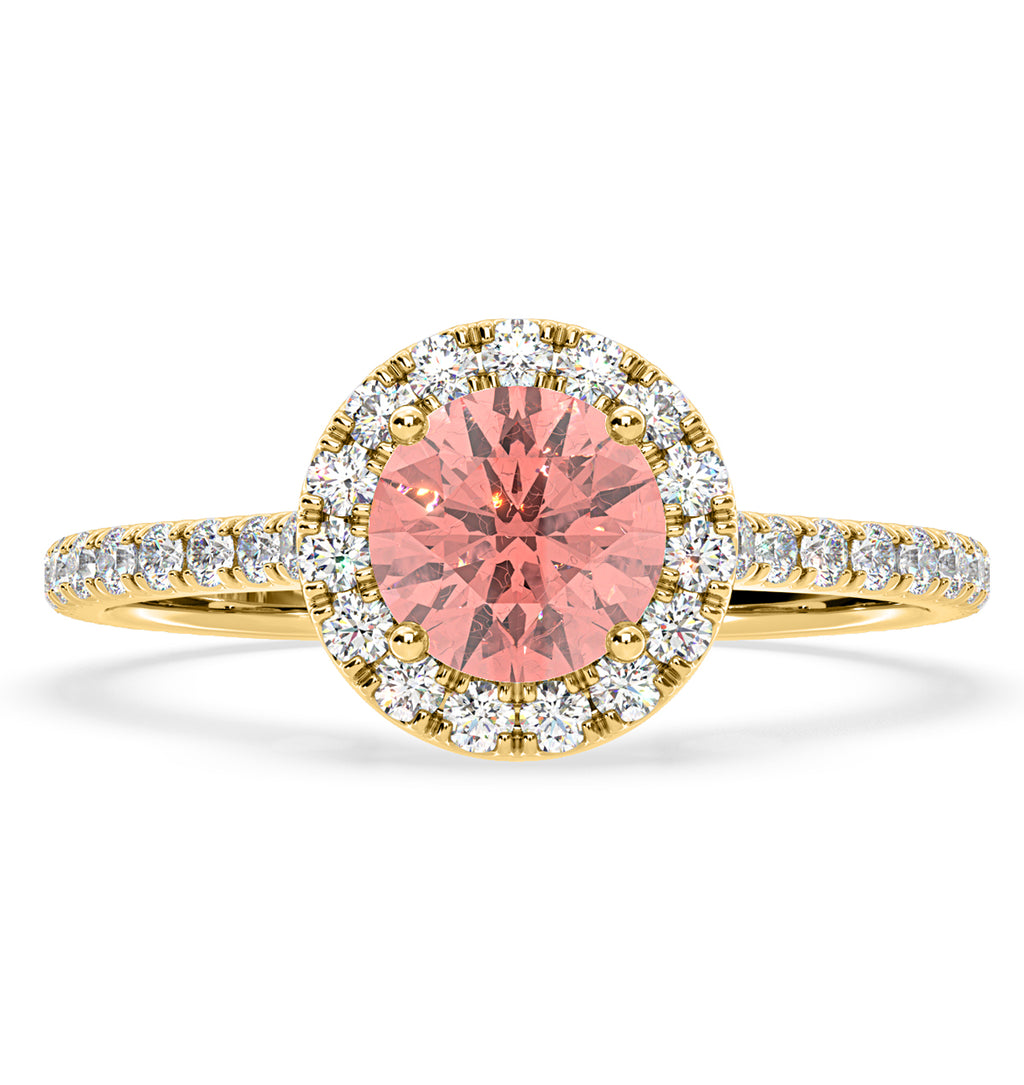 Reina Pink Lab Diamond 1.80ct Halo Ring in 18K Yellow Gold - Elara Collection