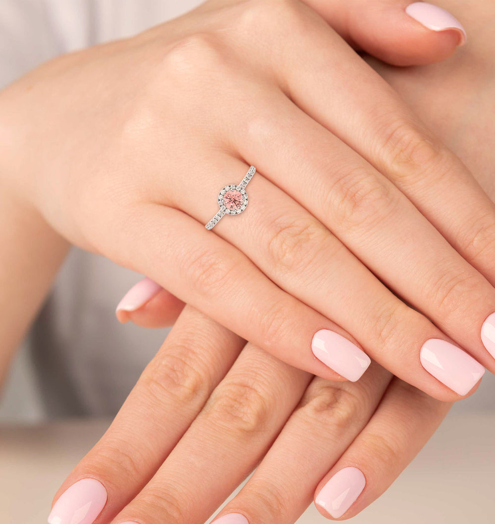Reina Pink Lab Diamond 1.10ct Halo Ring in Platinum - Elara Collection