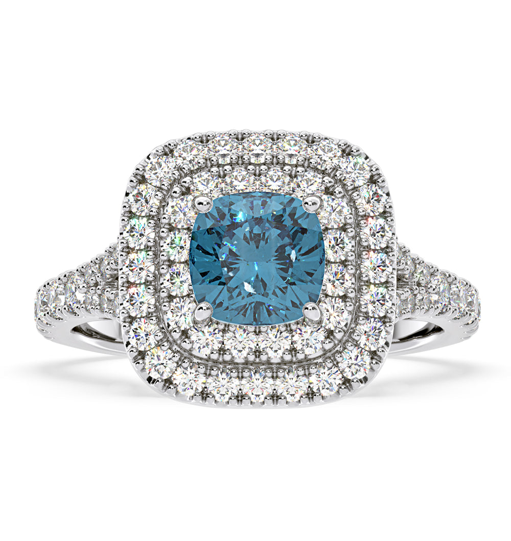 Anastasia Blue Lab Diamond 1.65ct Halo Ring in 18K White Gold - Elara Collection