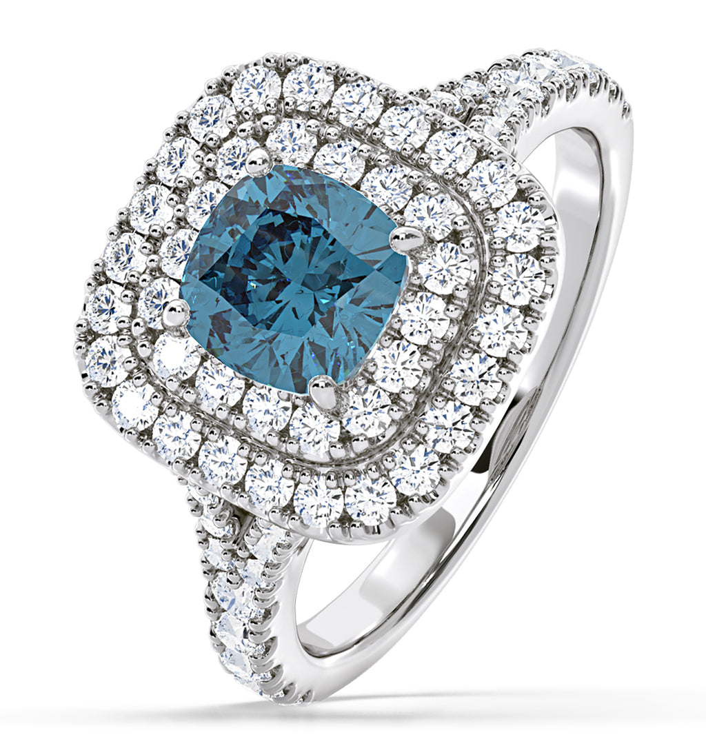 Anastasia Blue Lab Diamond 1.65ct Halo Ring in 18K White Gold - Elara Collection