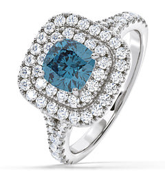 Anastasia Blue Lab Diamond 1.65ct Halo Ring in 18K White Gold - Elara Collection
