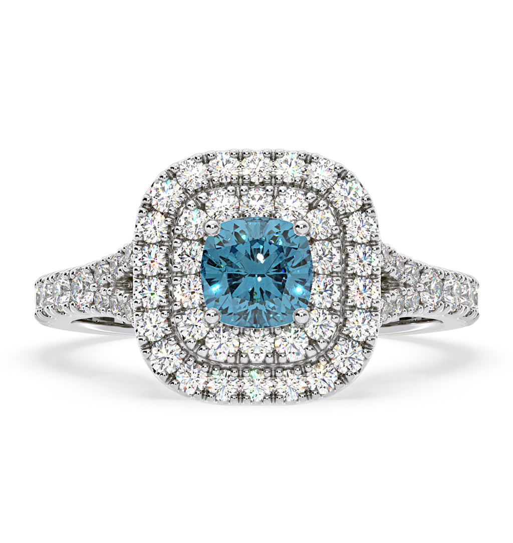 Anastasia Blue Lab Diamond 1.30ct Halo Ring in 18K White Gold - Elara Collection