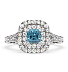 Anastasia Blue Lab Diamond 1.30ct Halo Ring in 18K White Gold - Elara Collection