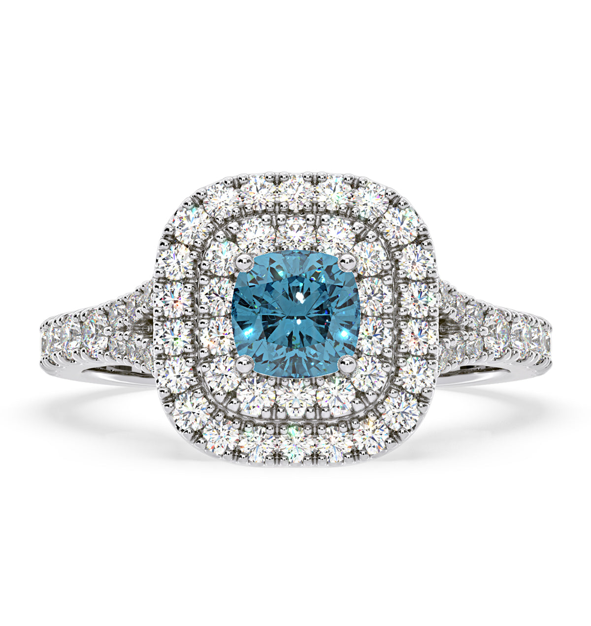 Anastasia Blue Lab Diamond 1.30ct Halo Ring in 18K White Gold - Elara Collection
