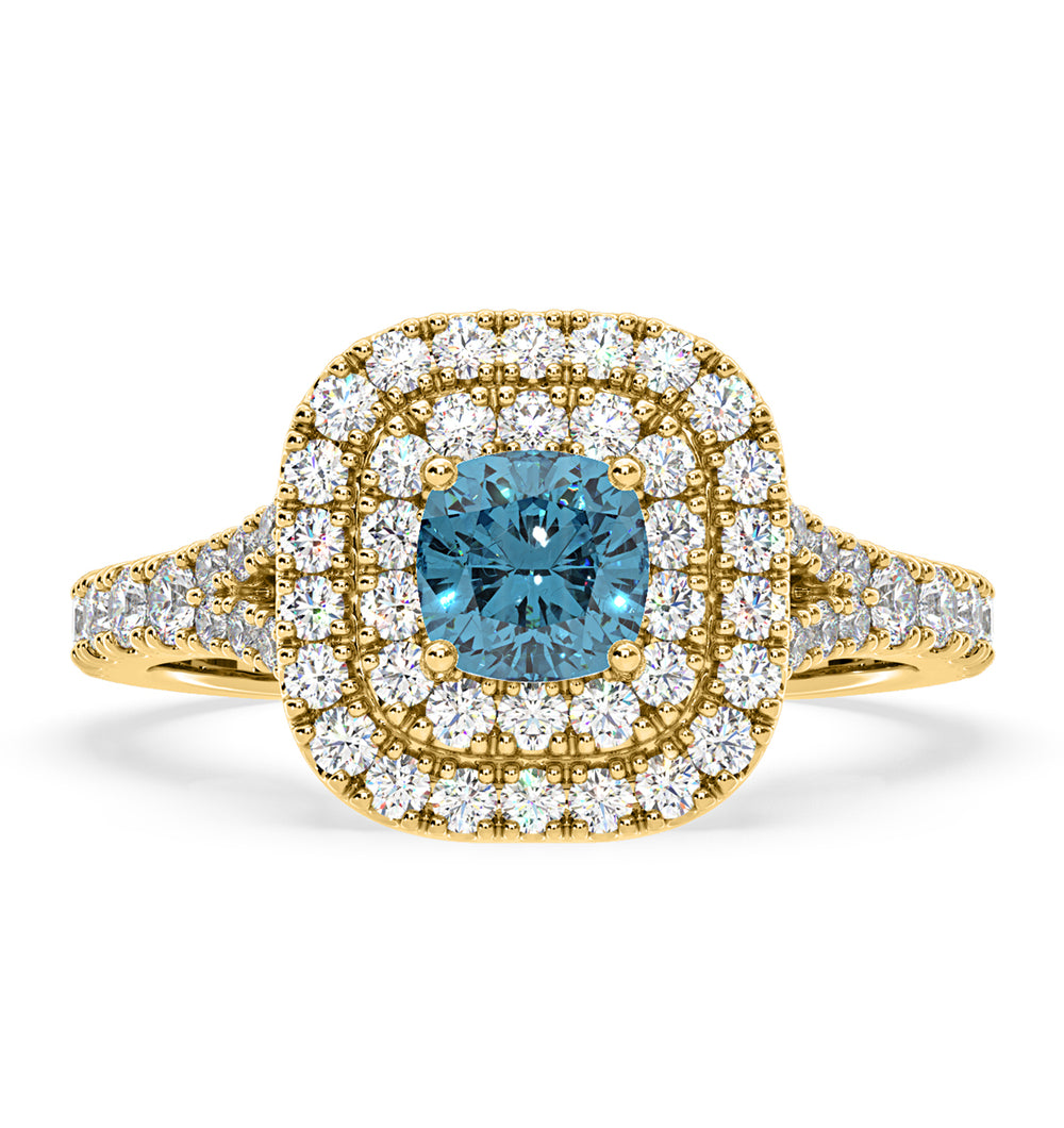 Anastasia Blue Lab Diamond 1.30ct Halo Ring in 18K Yellow Gold - Elara Collection