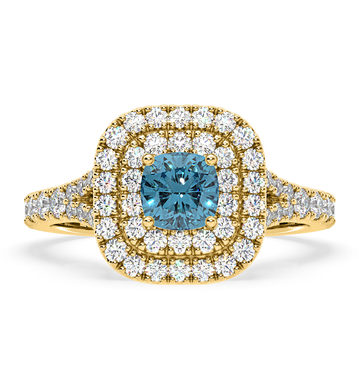 Anastasia Blue Lab Diamond 1.30ct Halo Ring in 18K Yellow Gold - Elara Collection