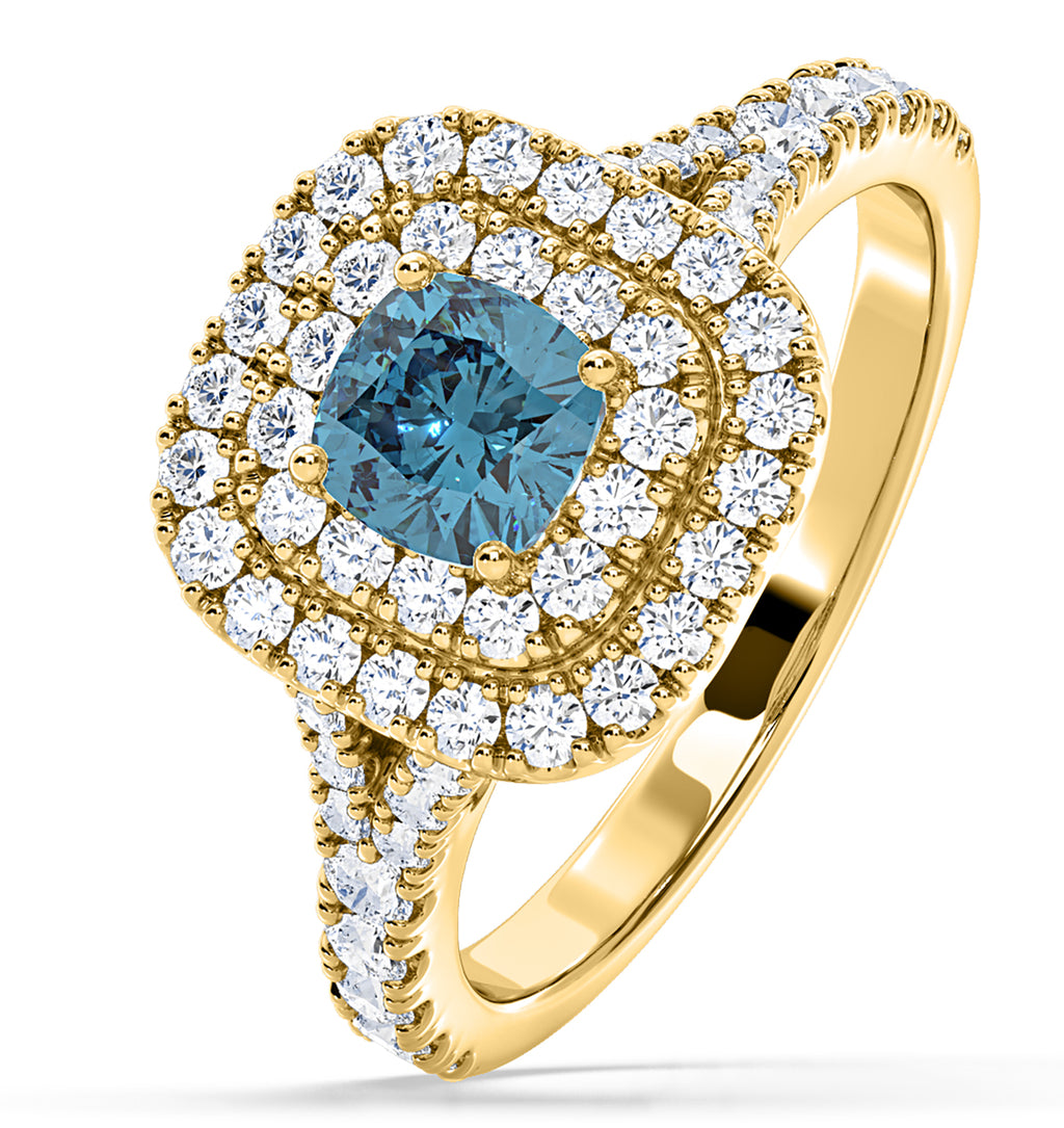 Anastasia Blue Lab Diamond 1.30ct Halo Ring in 18K Yellow Gold - Elara Collection