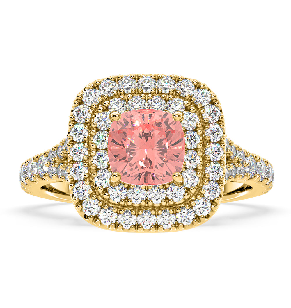 Anastasia Pink Lab Diamond 1.65ct Halo Ring in 18K Yellow Gold - Elara Collection