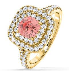 Anastasia Pink Lab Diamond 1.65ct Halo Ring in 18K Yellow Gold - Elara Collection