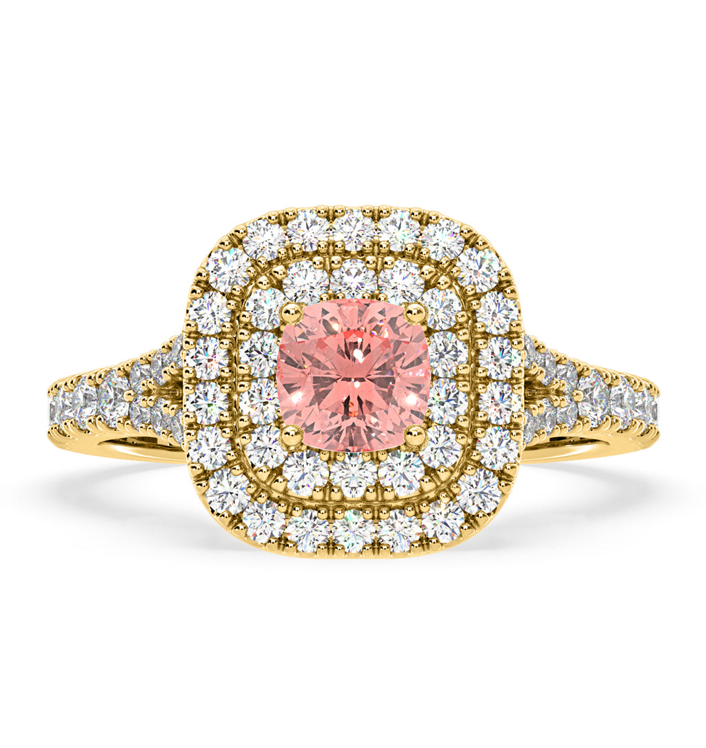 Anastasia Pink Lab Diamond 1.30ct Halo Ring in 18K Yellow Gold - Elara Collection