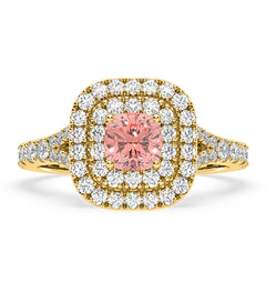 Anastasia Pink Lab Diamond 1.30ct Halo Ring in 18K Yellow Gold - Elara Collection